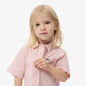 Vestido camisero con falda plisada de popelín