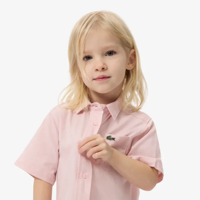 Vestido camisero con falda plisada de popelín