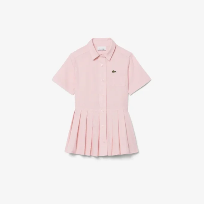 Vestido camisero con falda plisada de popelín