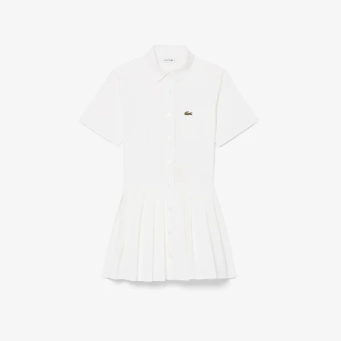 Vestido camisero con falda plisada de popelín