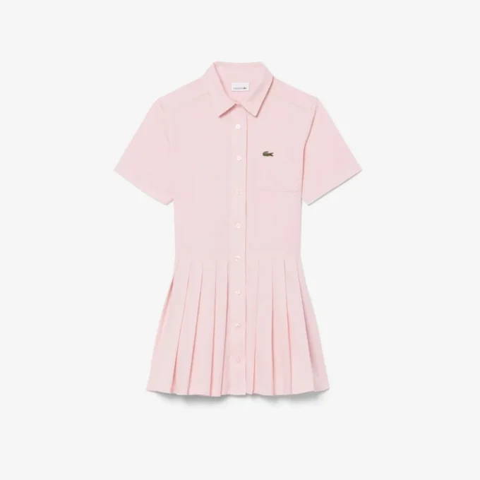 Vestido camisero con falda plisada de popelín