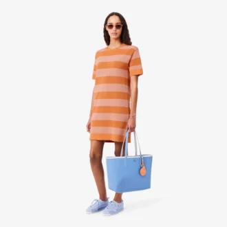 Vestido camiseta de punto de malla a rayas