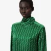 Vestido con cuello de pañuelo de satén estampado de pasarela