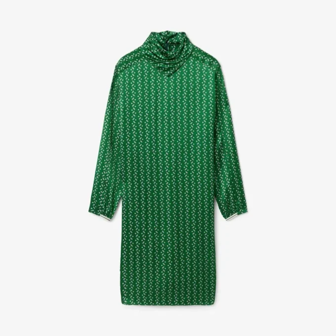 Vestido con cuello de pañuelo de satén estampado de pasarela