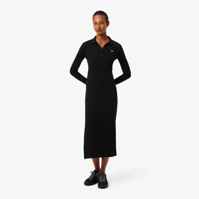 Vestido de mujer de corte ajustado con cuello polo de algodón acanalado