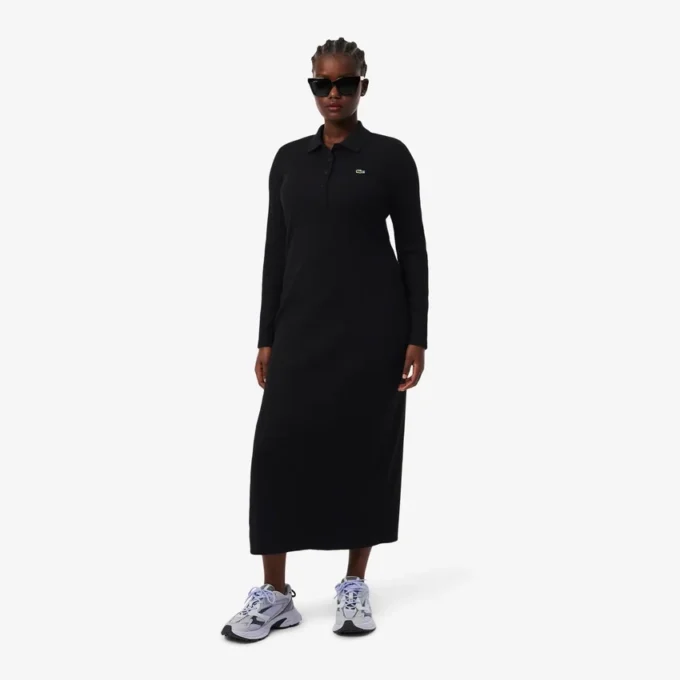 Vestido de mujer de corte ajustado con cuello polo de algodón acanalado