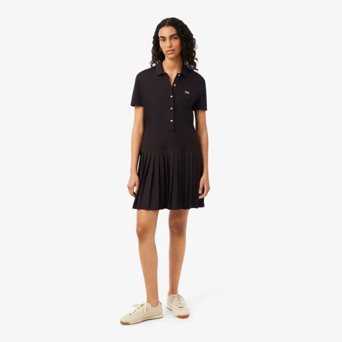 Vestido de polo plisado de piqué elástico