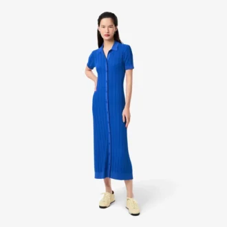Vestido de punto acanalado con cuello polo para mujer