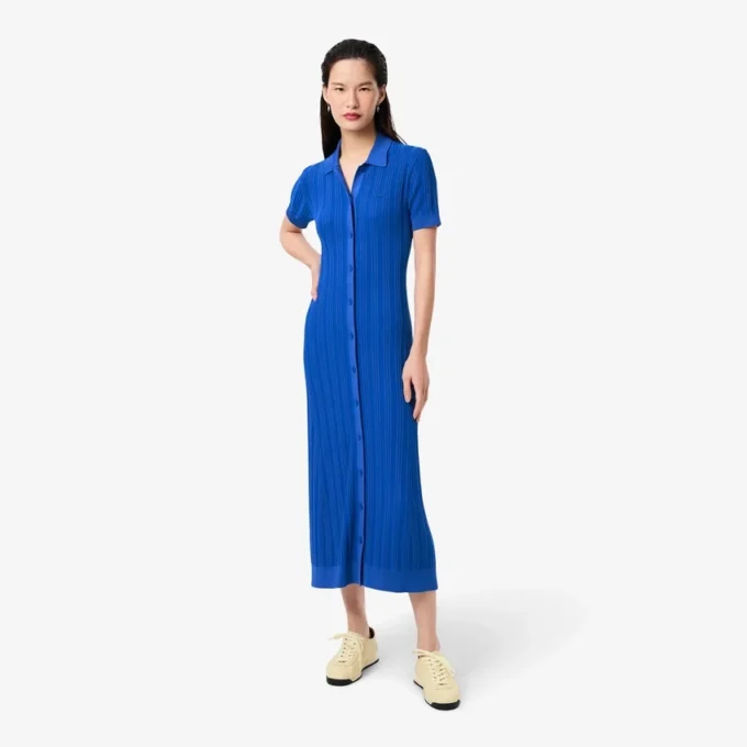 Vestido de punto acanalado con cuello polo para mujer