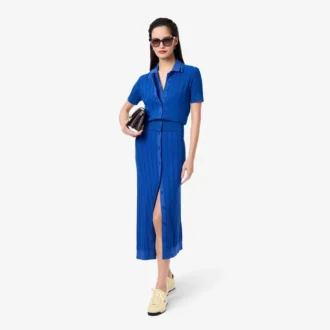 Vestido de punto acanalado con cuello polo para mujer