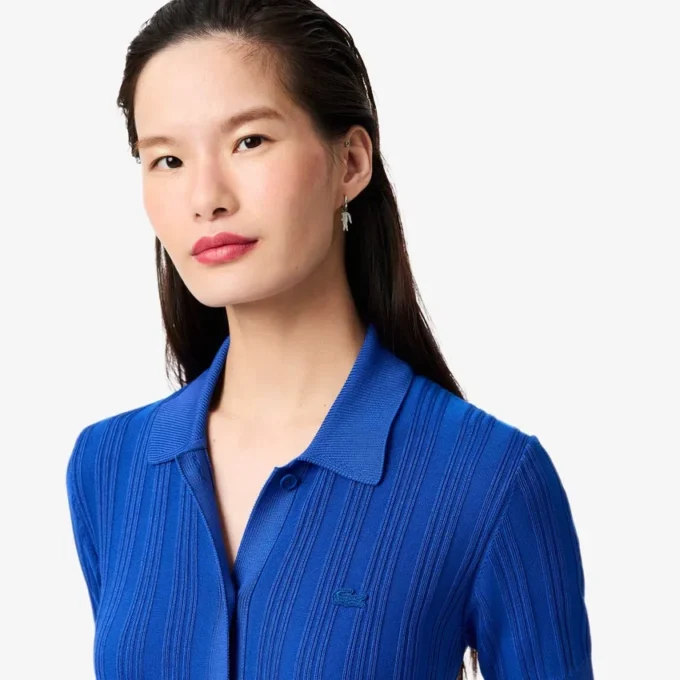 Vestido de punto acanalado con cuello polo para mujer