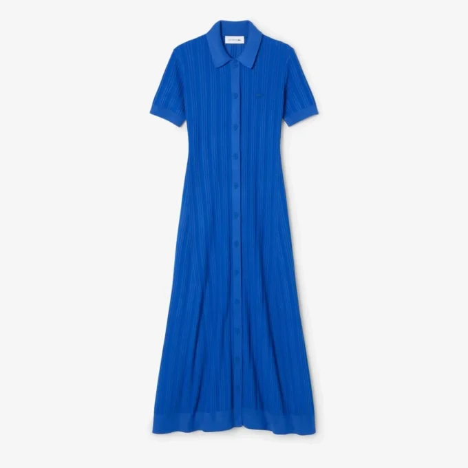 Vestido de punto acanalado con cuello polo para mujer