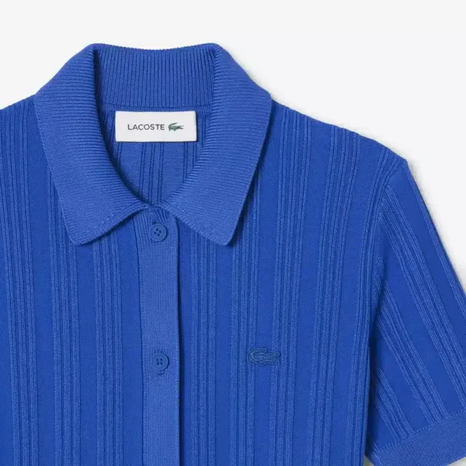 Vestido de punto acanalado con cuello polo para mujer