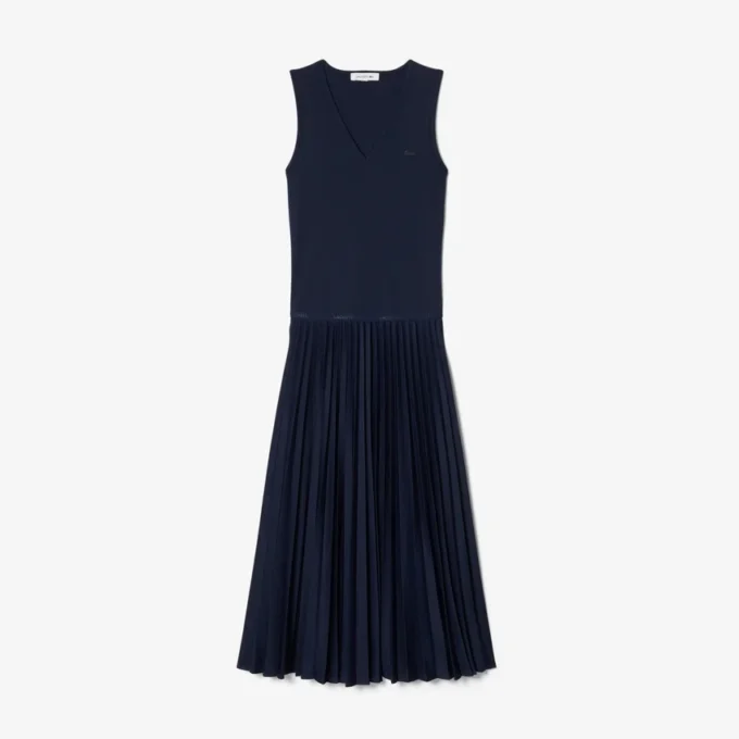 Vestido largo sin mangas con pliegues