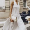 Vestido largo sin mangas con pliegues