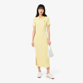 Vestido polo largo de algodón acanalado para mujer