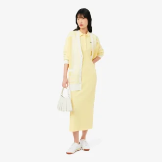 Vestido polo largo de algodón acanalado para mujer
