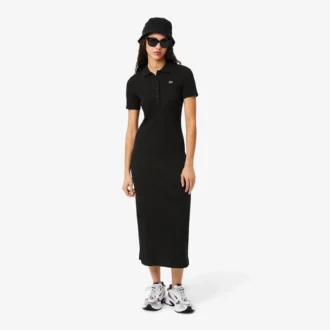 Vestido polo largo de algodón acanalado para mujer