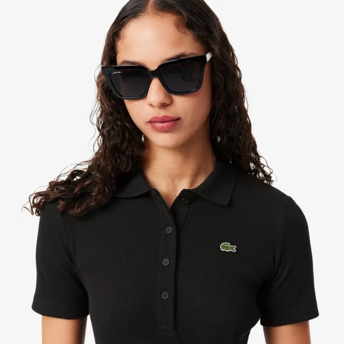 Vestido polo largo de algodón acanalado para mujer