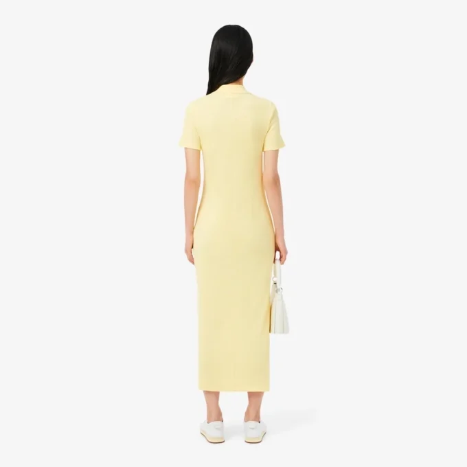 Vestido polo largo de algodón acanalado para mujer