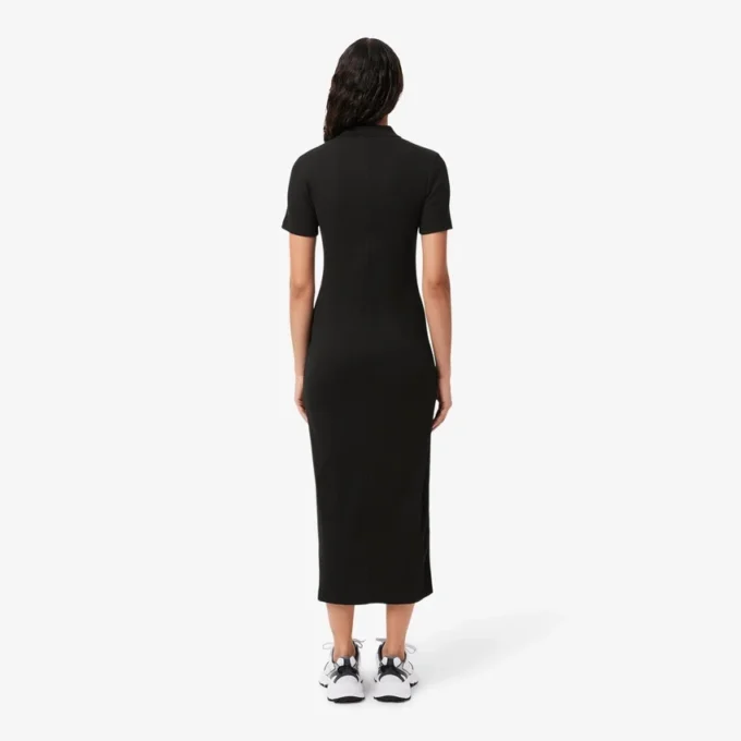 Vestido polo largo de algodón acanalado para mujer