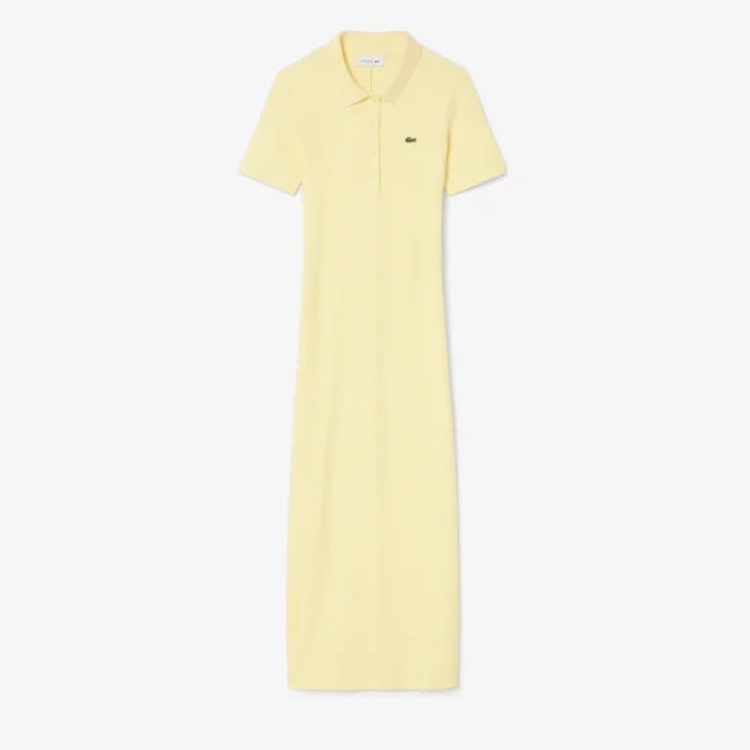 Vestido polo largo de algodón acanalado para mujer