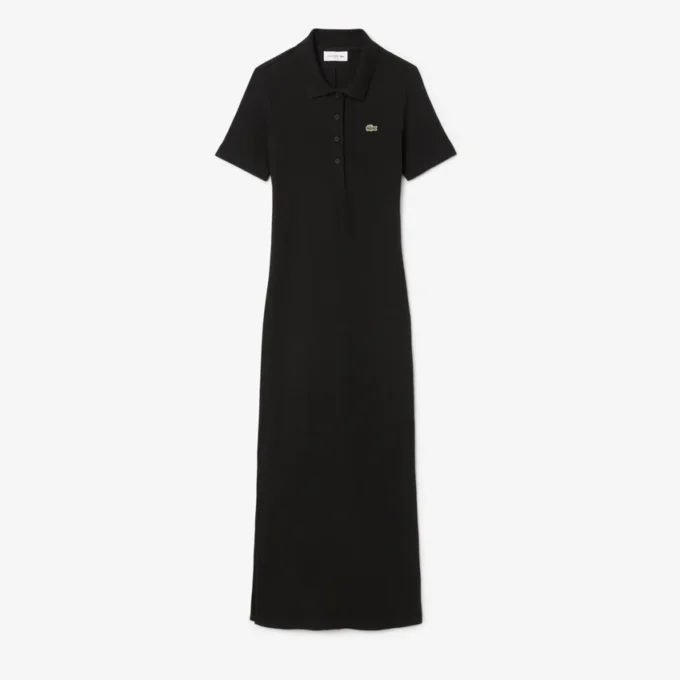 Vestido polo largo de algodón acanalado para mujer
