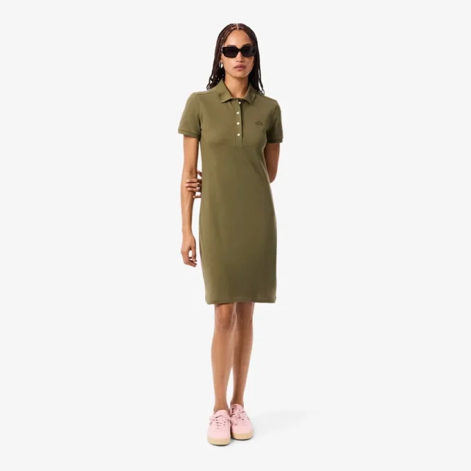 Vestido polo mini de piqué elástico de corte ajustado para mujer