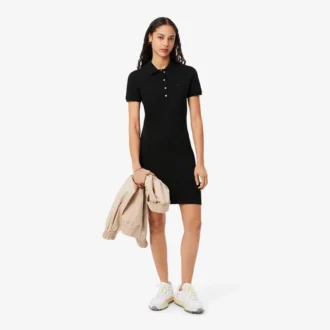 Vestido polo mini de piqué elástico de corte ajustado para mujer