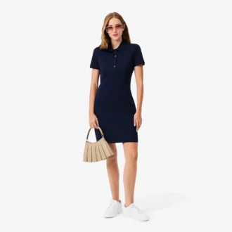 Vestido polo mini de piqué elástico de corte ajustado para mujer