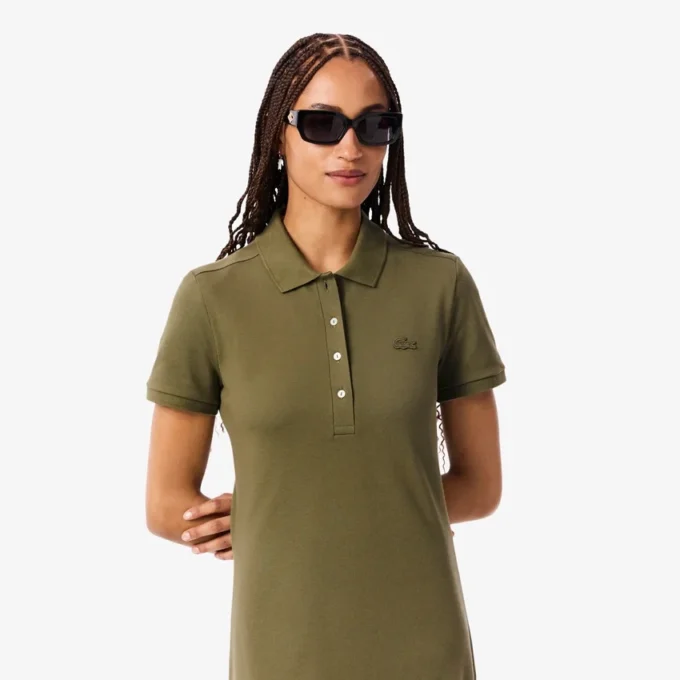 Vestido polo mini de piqué elástico de corte ajustado para mujer