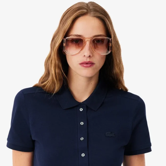 Vestido polo mini de piqué elástico de corte ajustado para mujer