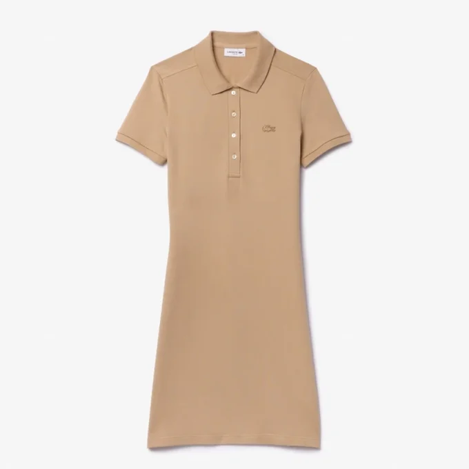 Vestido polo mini de piqué elástico de corte ajustado para mujer