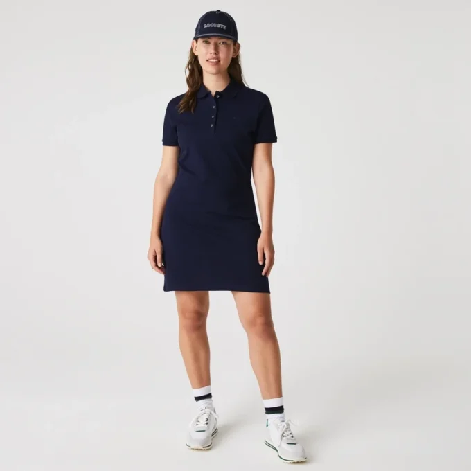 Vestido polo mini de piqué elástico de corte ajustado para mujer