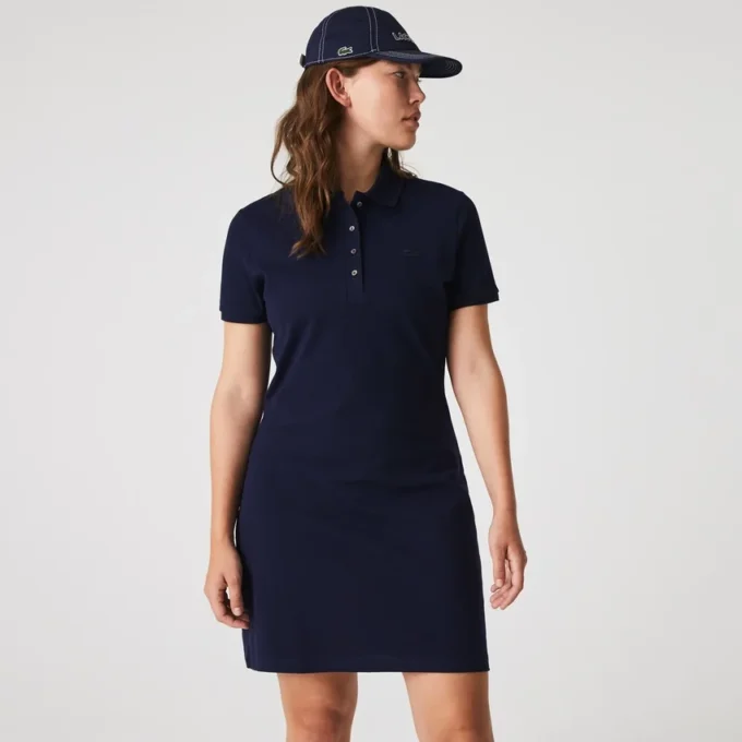 Vestido polo mini de piqué elástico de corte ajustado para mujer