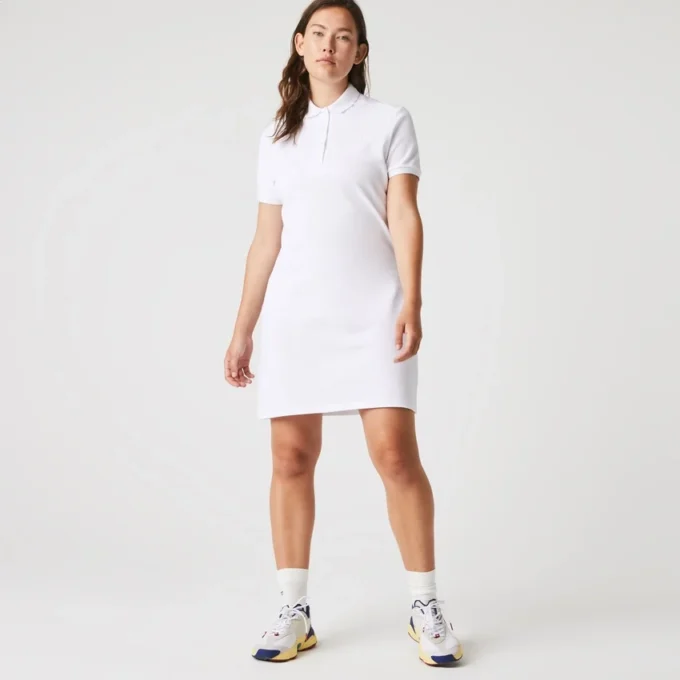 Vestido polo mini de piqué elástico de corte ajustado para mujer