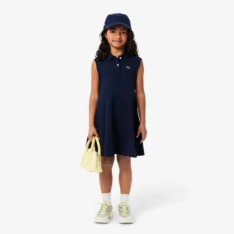 Vestido polo sin mangas de piqué elástico para niña