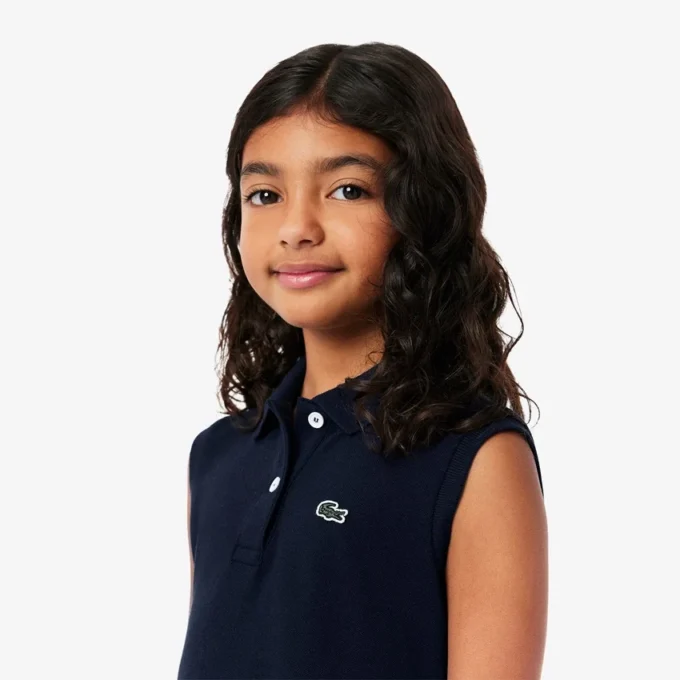 Vestido polo sin mangas de piqué elástico para niña