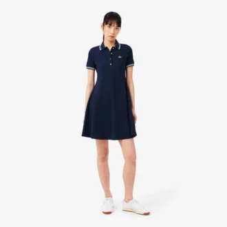 Vestido skater con cuello polo elástico para mujer