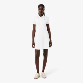 Vestido skater con cuello polo elástico para mujer