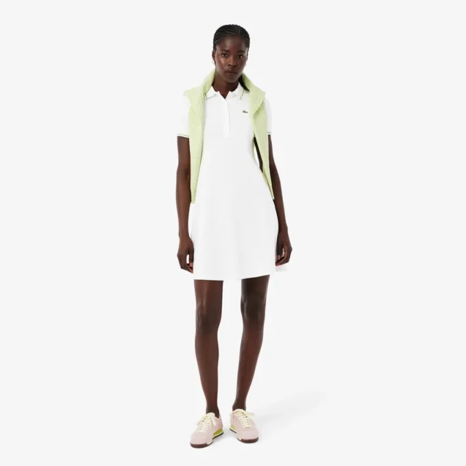 Vestido skater con cuello polo elástico para mujer
