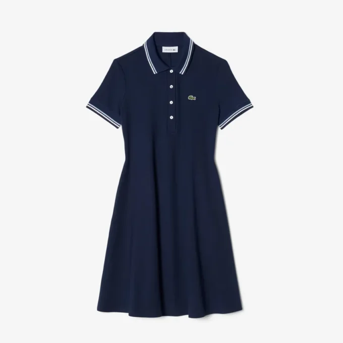 Vestido skater con cuello polo elástico para mujer