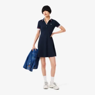 Vestido skater de mujer con cuello polo elástico