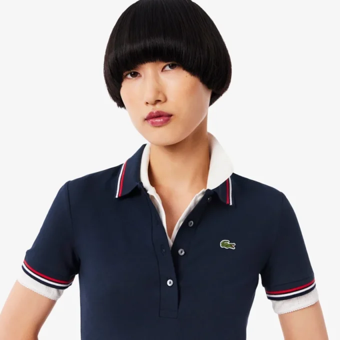 Vestido skater de mujer con cuello polo elástico
