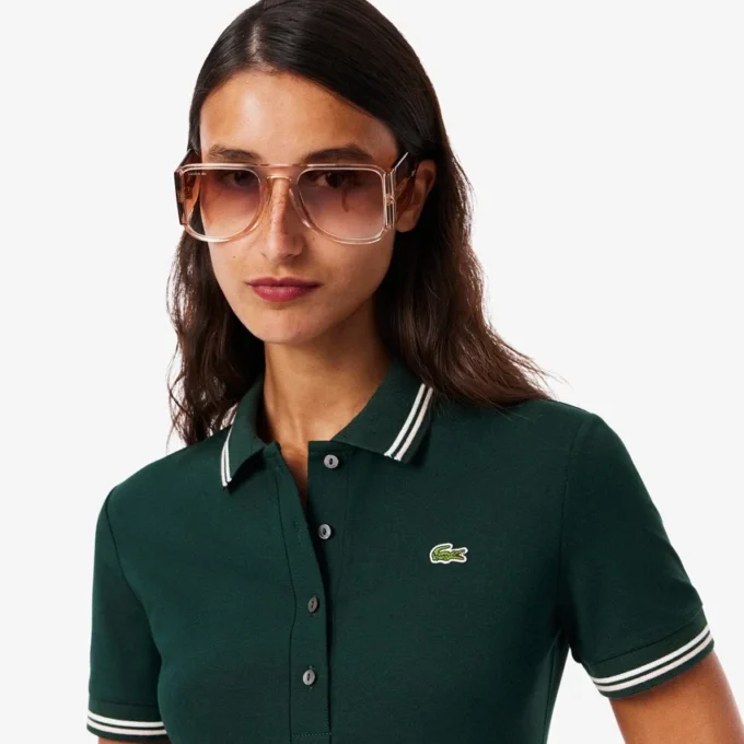 Vestido skater de mujer con cuello polo elástico