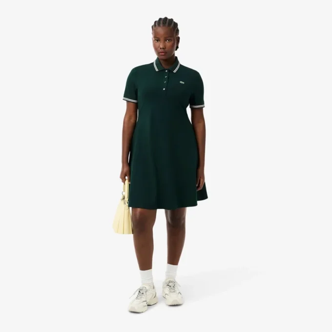 Vestido skater de mujer con cuello polo elástico