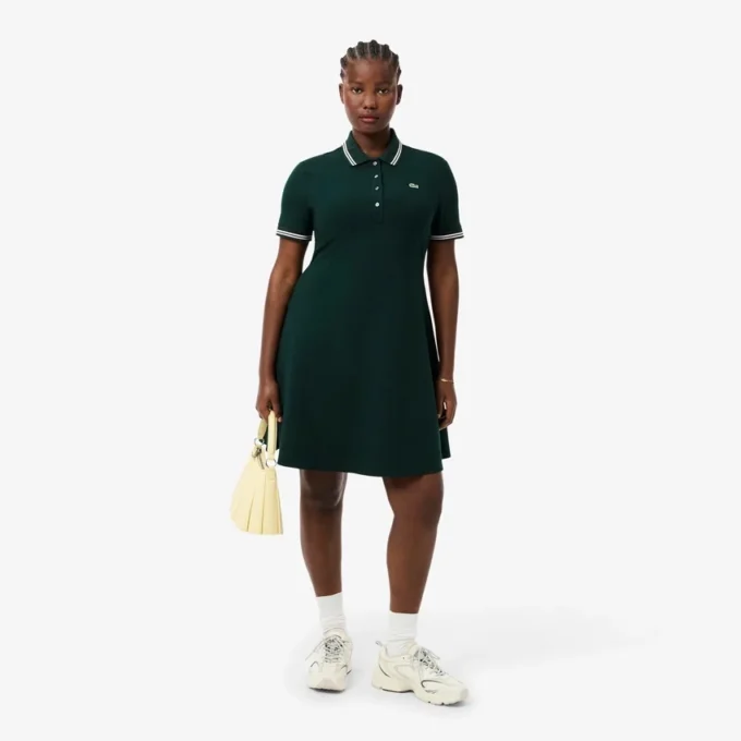 Vestido skater de mujer con cuello polo elástico